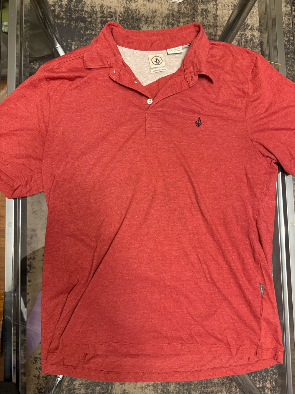 Large Volcom Men's Heather Red Short-Sleeve Polo